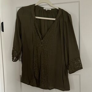Chic Olive Lace Trim Blouse
